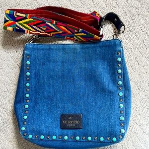 Valentino Garavani Rockstud Denim Bag with Guitar Strap